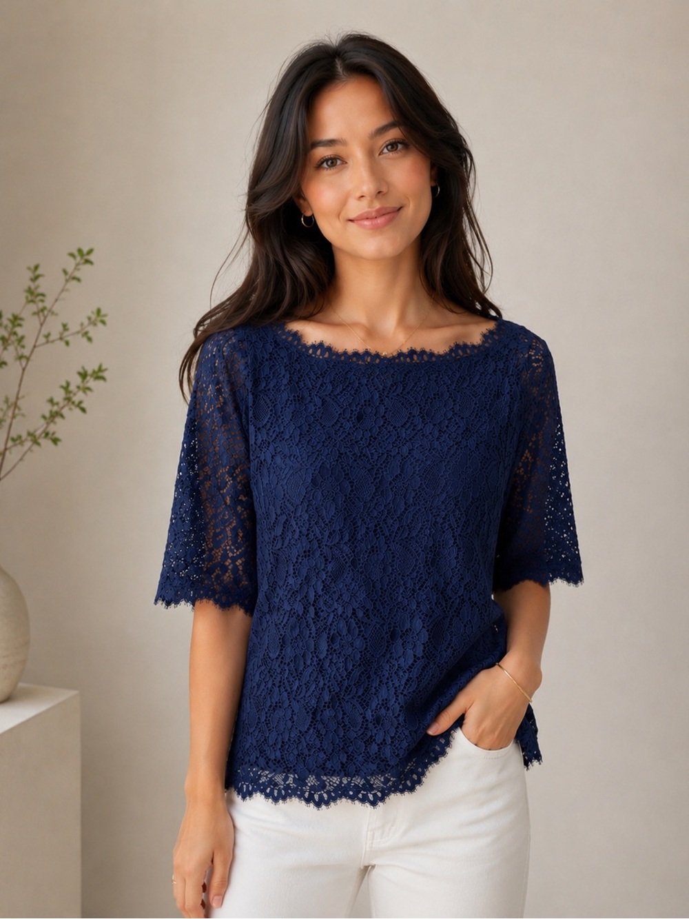 Pim + Larkin Lace Eyelet Top Size M